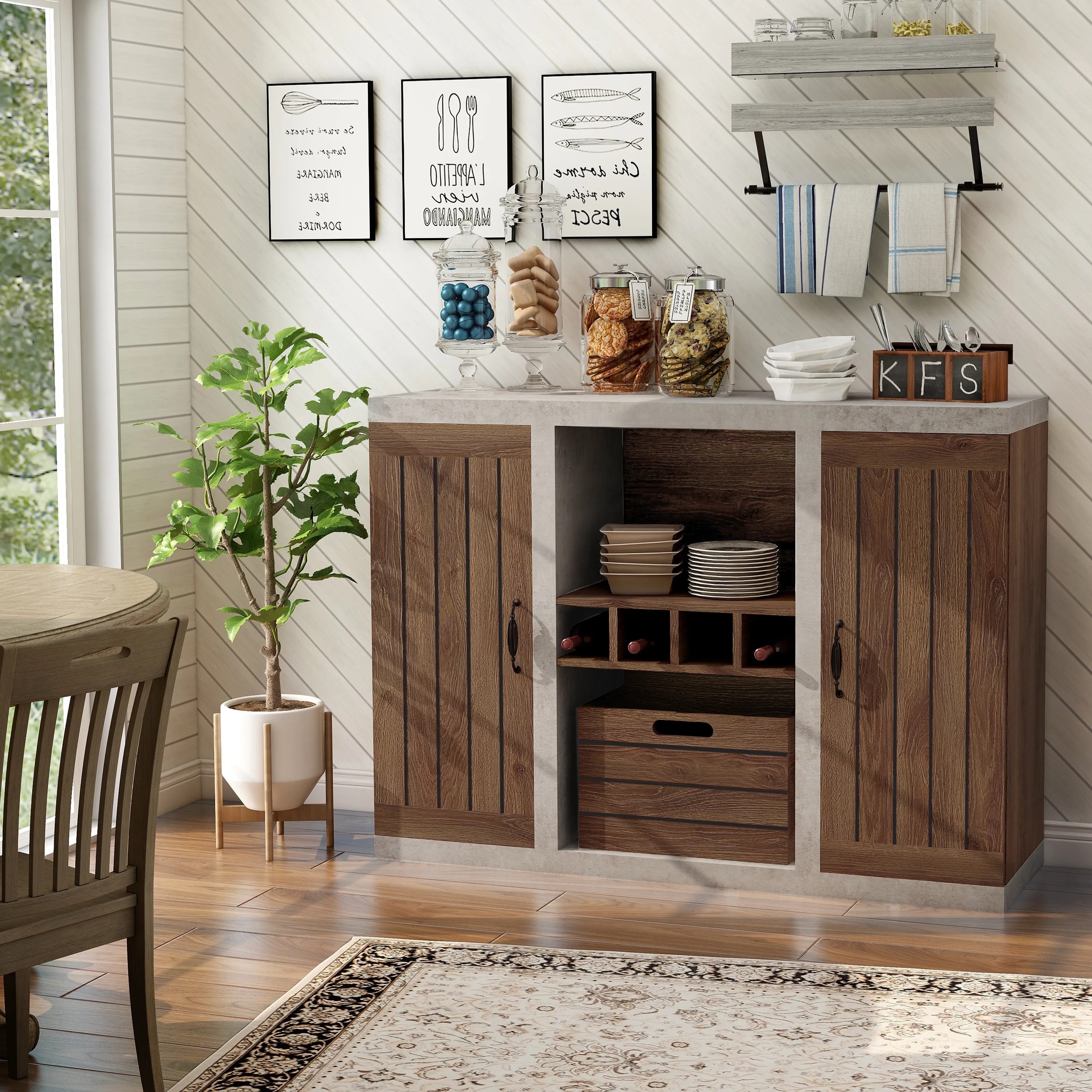 Siessa Industrial 4-Bottle Wine Bar Cabinet with Removable Crate