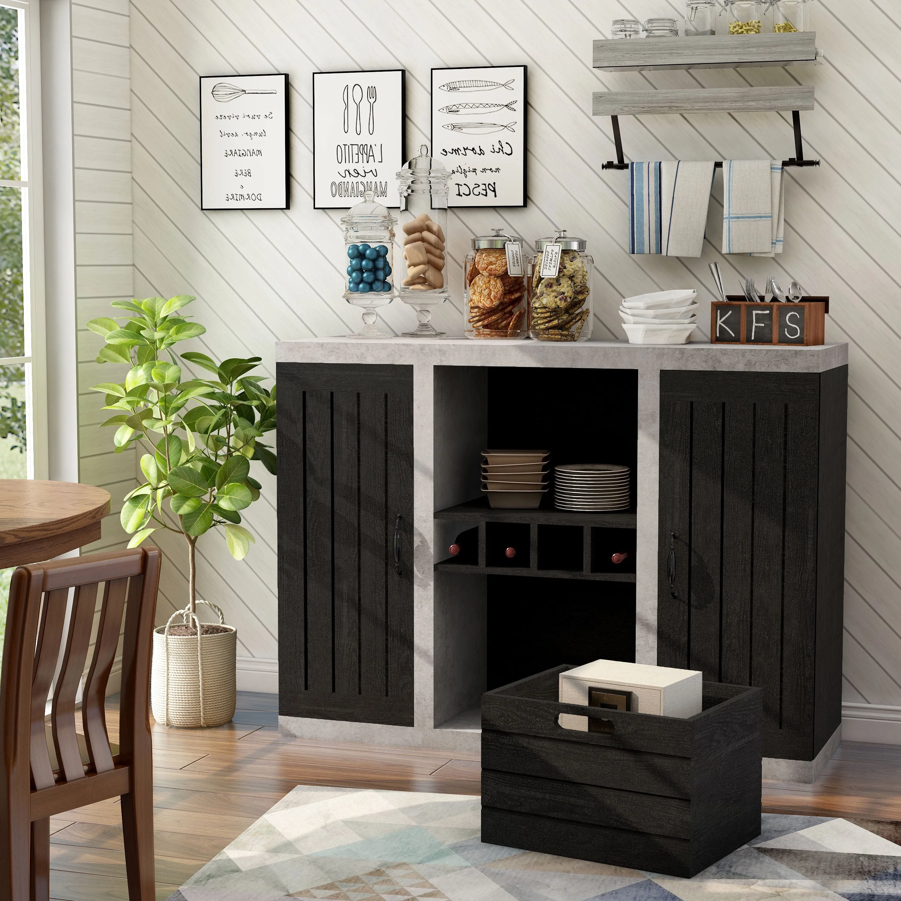 Siessa Industrial 4-Bottle Wine Bar Cabinet with Removable Crate