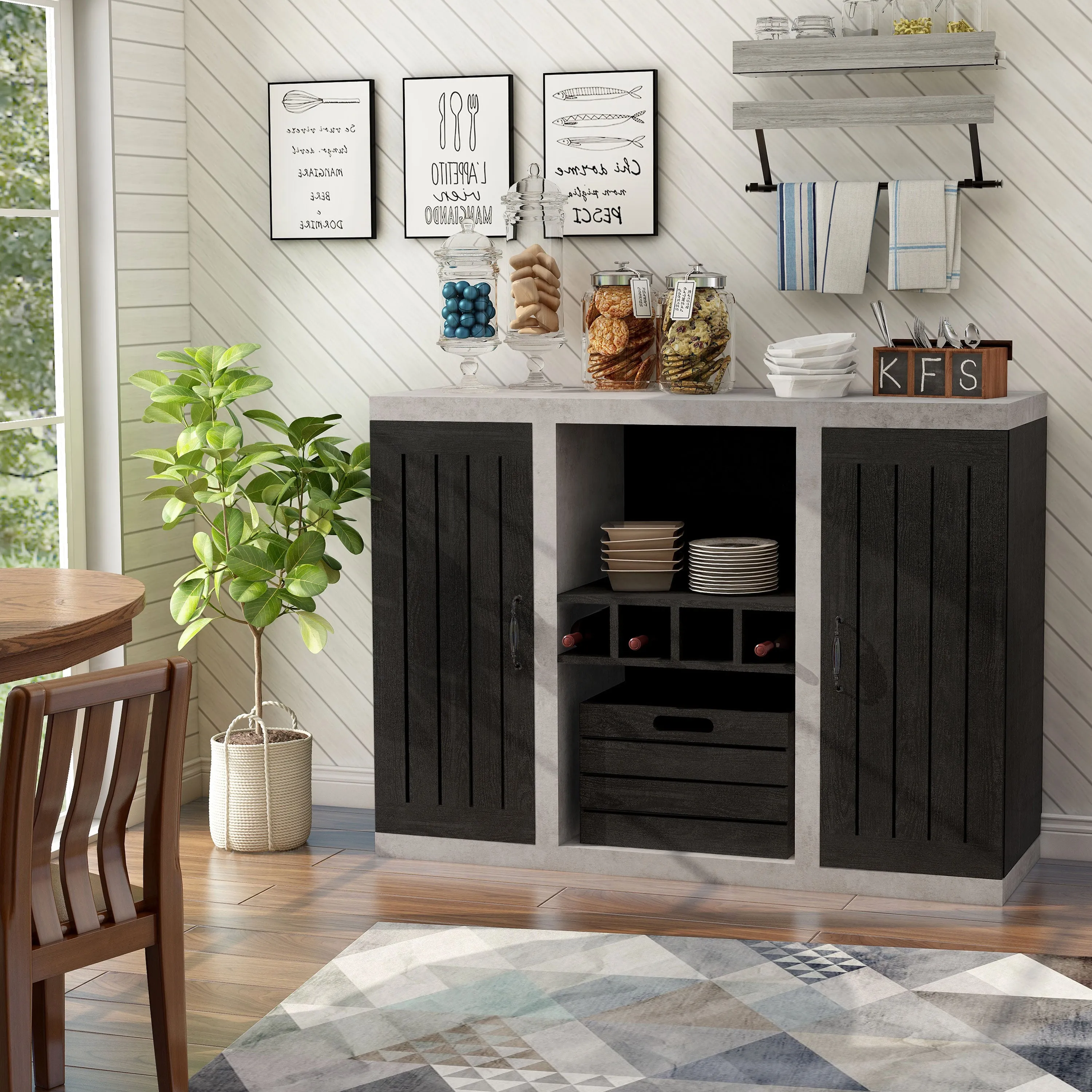 Siessa Industrial 4-Bottle Wine Bar Cabinet with Removable Crate