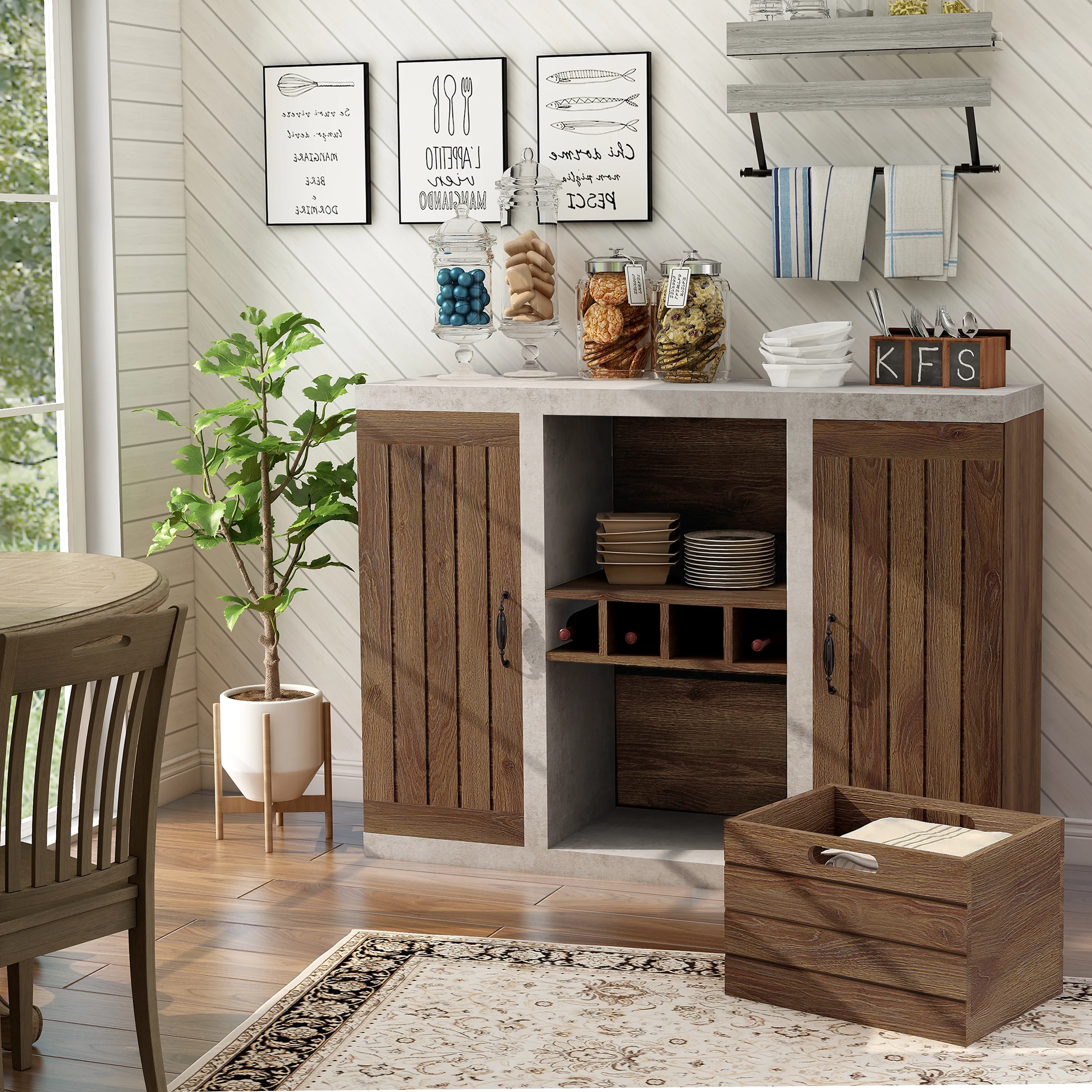 Siessa Industrial 4-Bottle Wine Bar Cabinet with Removable Crate