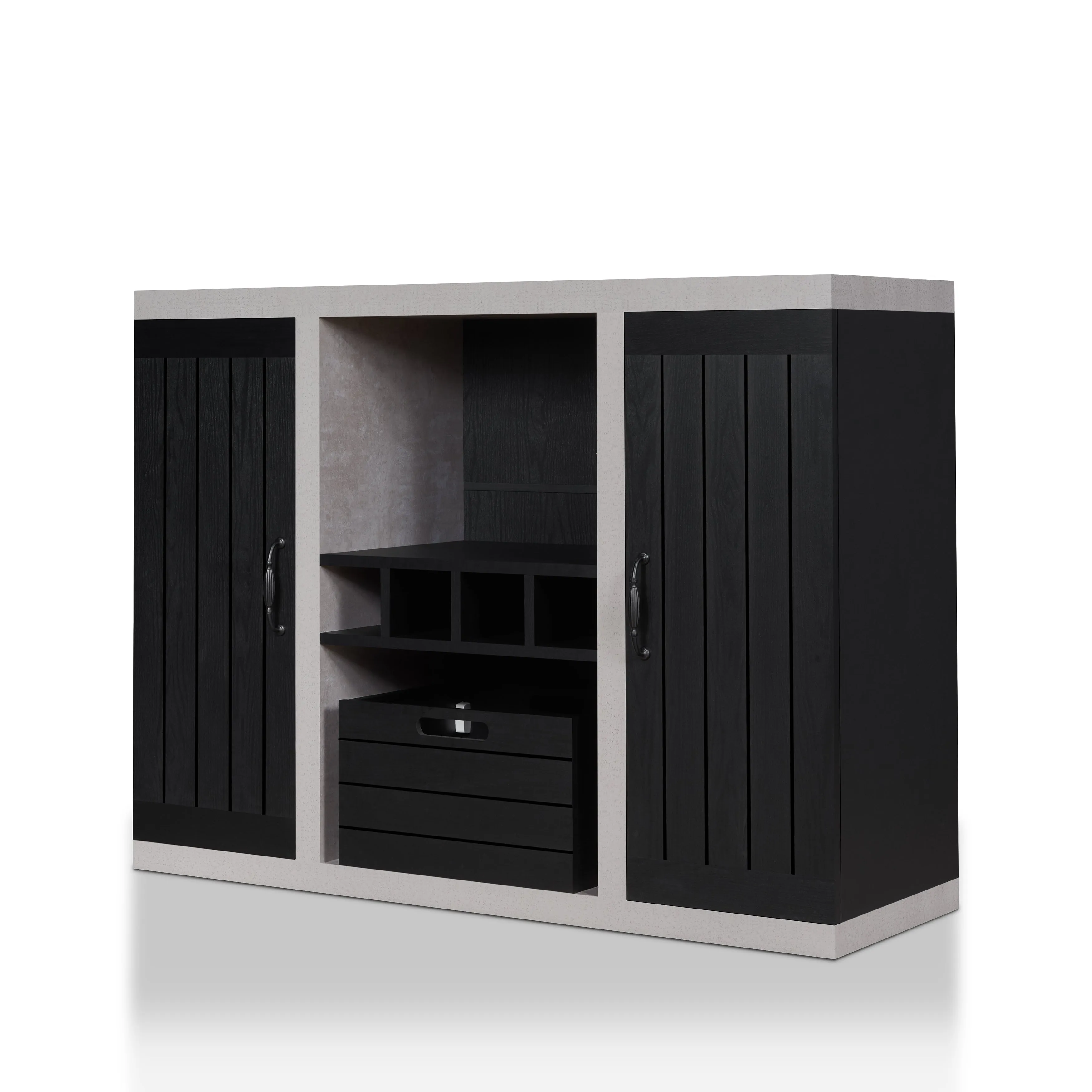 Siessa Industrial 4-Bottle Wine Bar Cabinet with Removable Crate