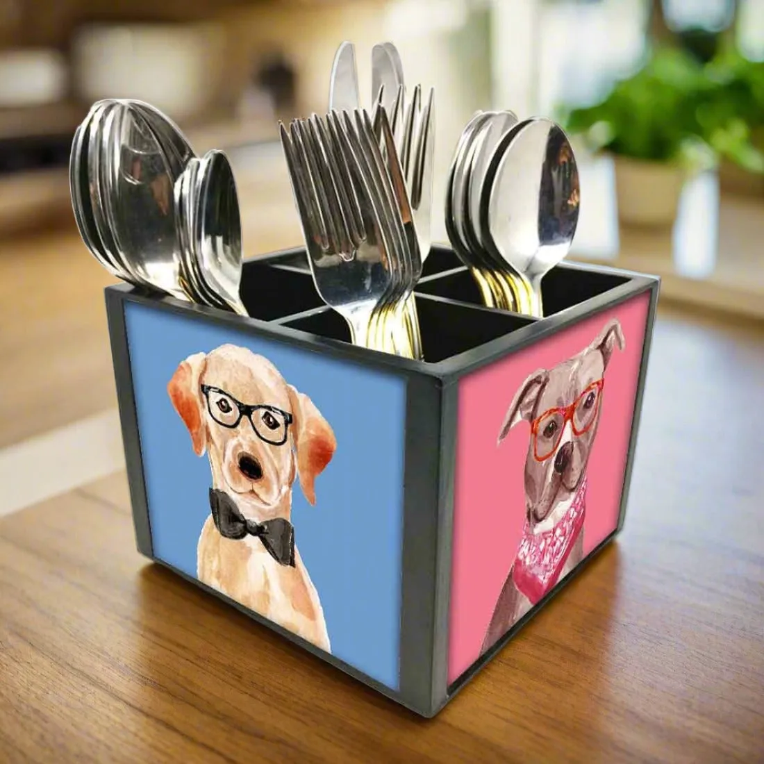 Silverware Cutlery Stand Holder -  Hipster Pitbull