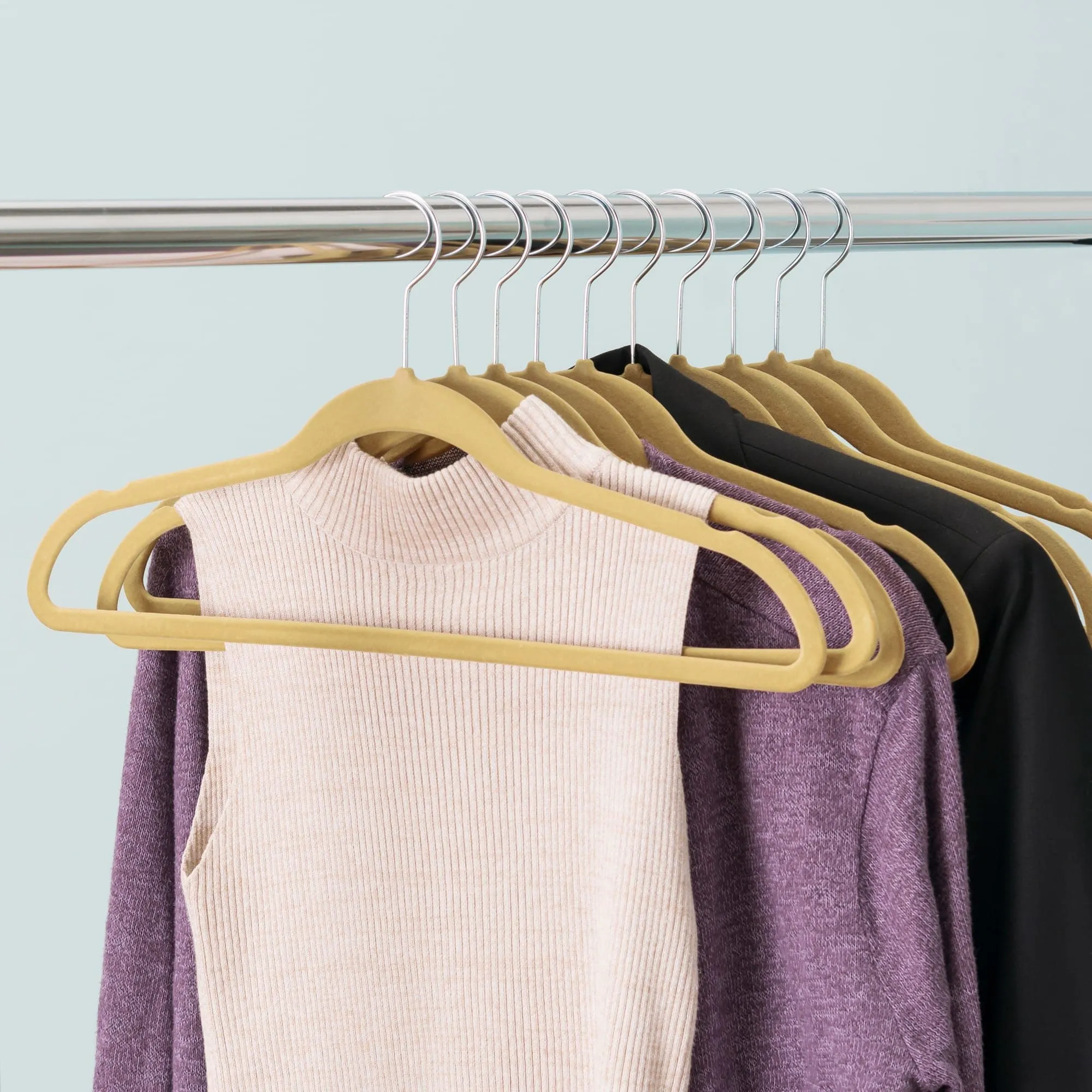 Slip-Proof Snag-Free Ultra Slim Velvet Hanger with Rotating Steel Hook,  (Pack of 10), Camel