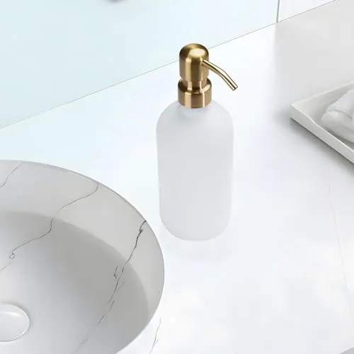 Soap Dispenser White Glass Hand Dish Soap Dispensers 1pcs Stainless Steel Pump 16 Oz for Kitchen Sink Countertop Bathroom