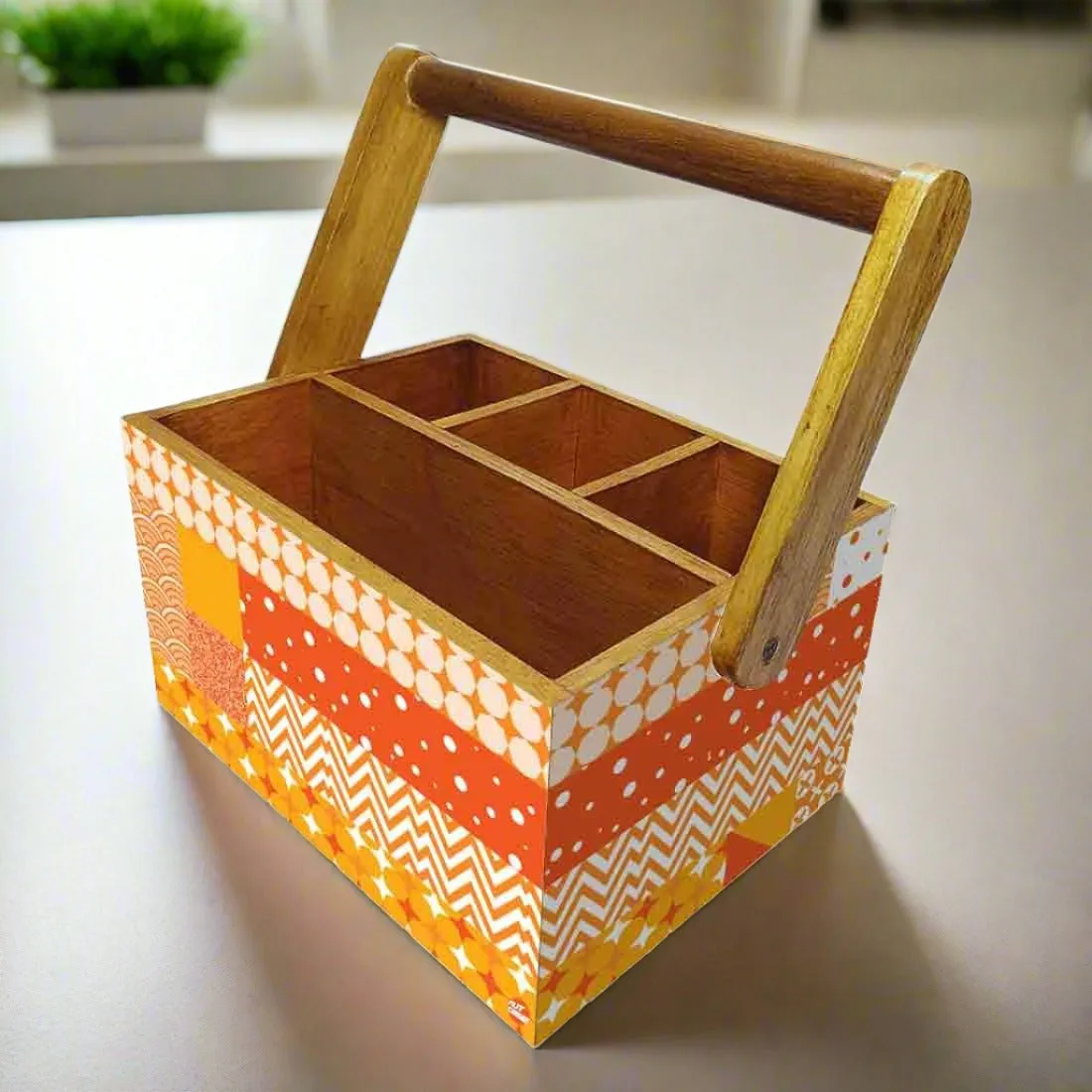 Tissue and Cutlery Holder for kitchen Organizer With Handle - Box Pattern