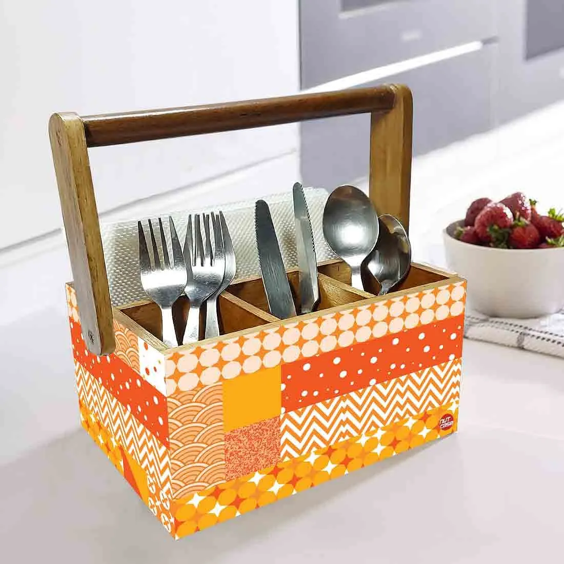 Tissue and Cutlery Holder for kitchen Organizer With Handle - Box Pattern