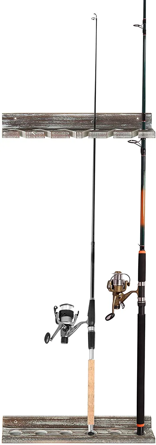 Torched Wood Vertical Fishing Pole Wall Storage Rack