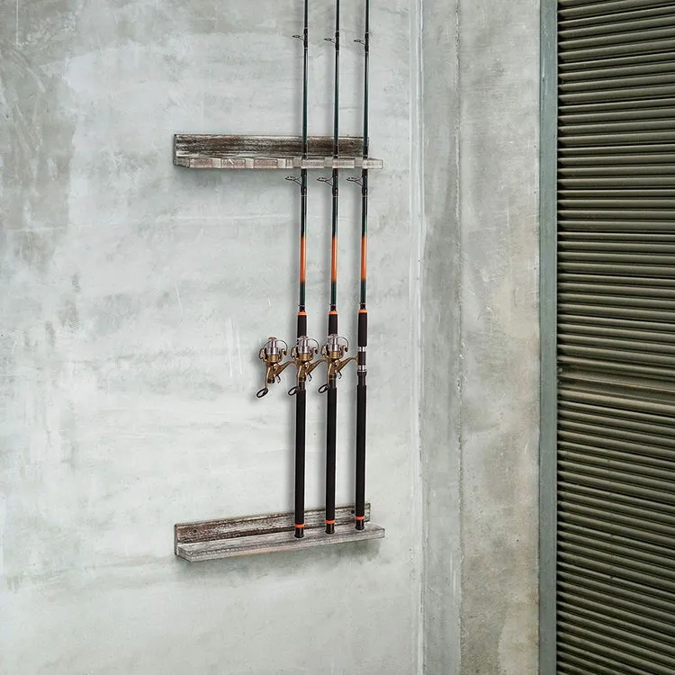 Torched Wood Vertical Fishing Pole Wall Storage Rack