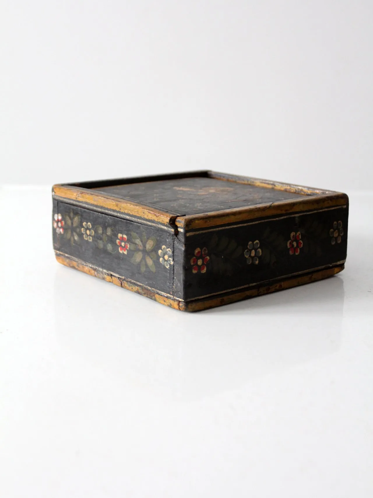 vintage painted wooden slide top box