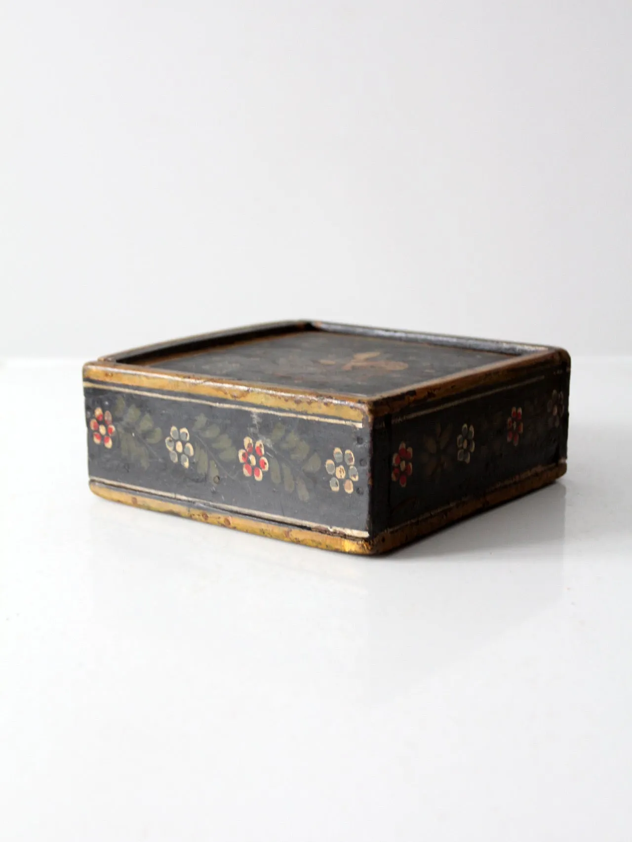 vintage painted wooden slide top box