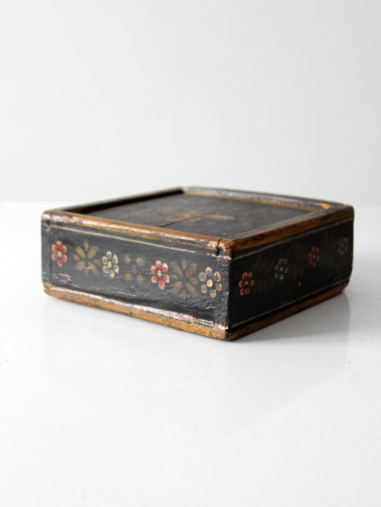 vintage painted wooden slide top box