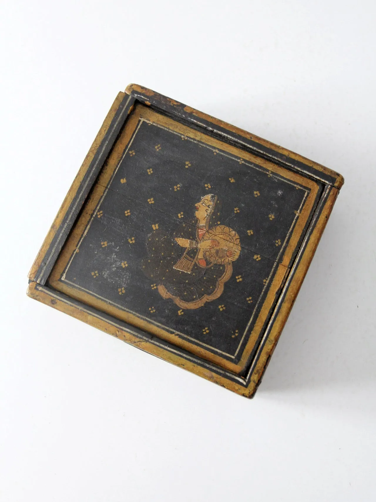 vintage painted wooden slide top box