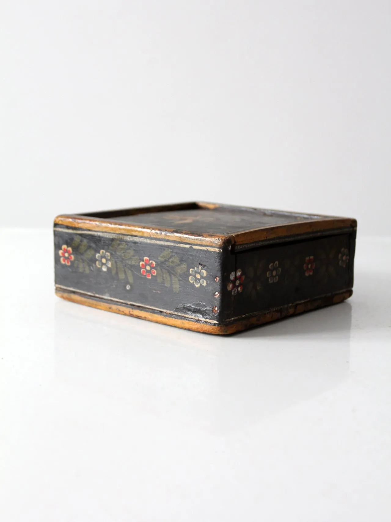 vintage painted wooden slide top box