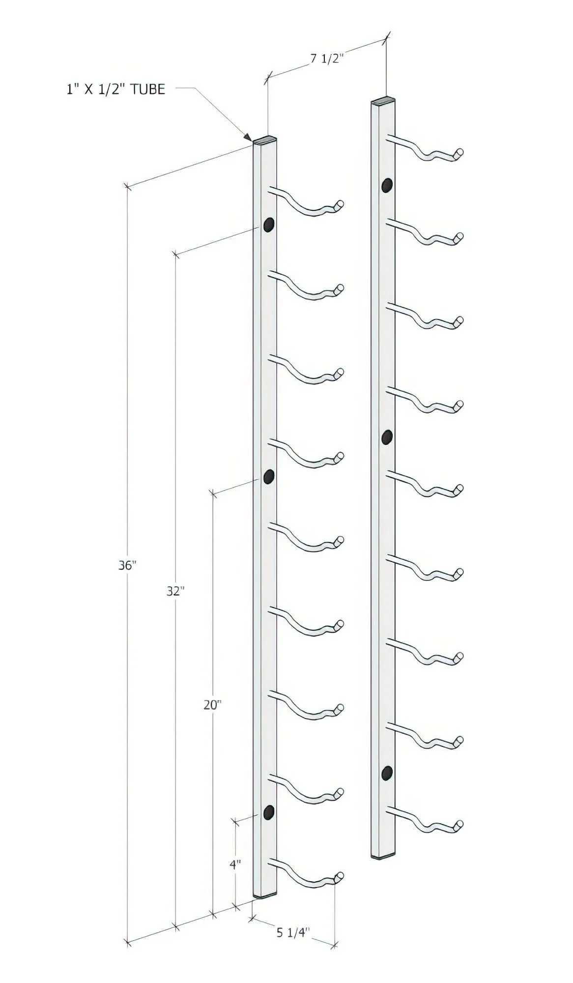W Series 3ft Wall Mounted Wine Rack (9 bottles - Single Depth)