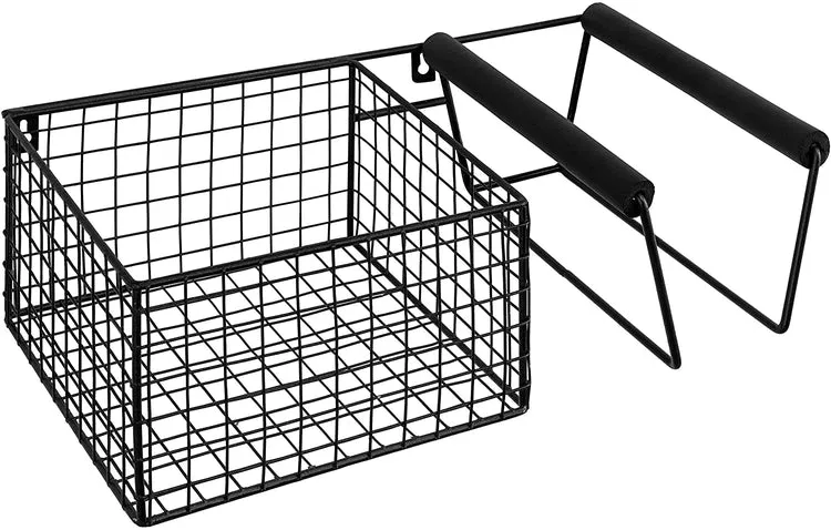 Wall Mounted Metal Tennis Racket Holder with Ball Storage Basket