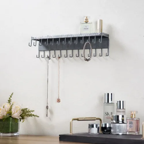 Wall-Mounted Silver Jewelry Organizer with Display Shelf
