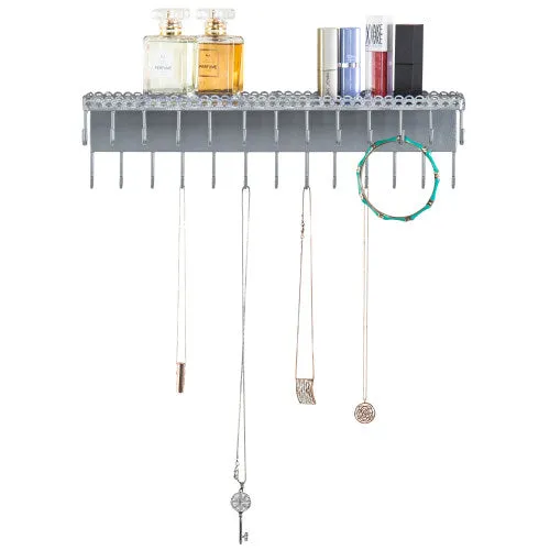 Wall-Mounted Silver Jewelry Organizer with Display Shelf