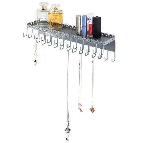 Wall-Mounted Silver Jewelry Organizer with Display Shelf