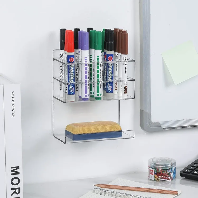 Wall Mounted Tiered Clear Acrylic Dry Erase Whiteboard Marker and Eraser Storage Holder Stand