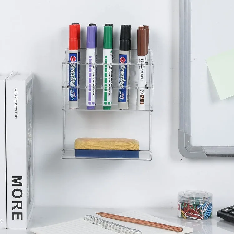 Wall Mounted Tiered Clear Acrylic Dry Erase Whiteboard Marker and Eraser Storage Holder Stand