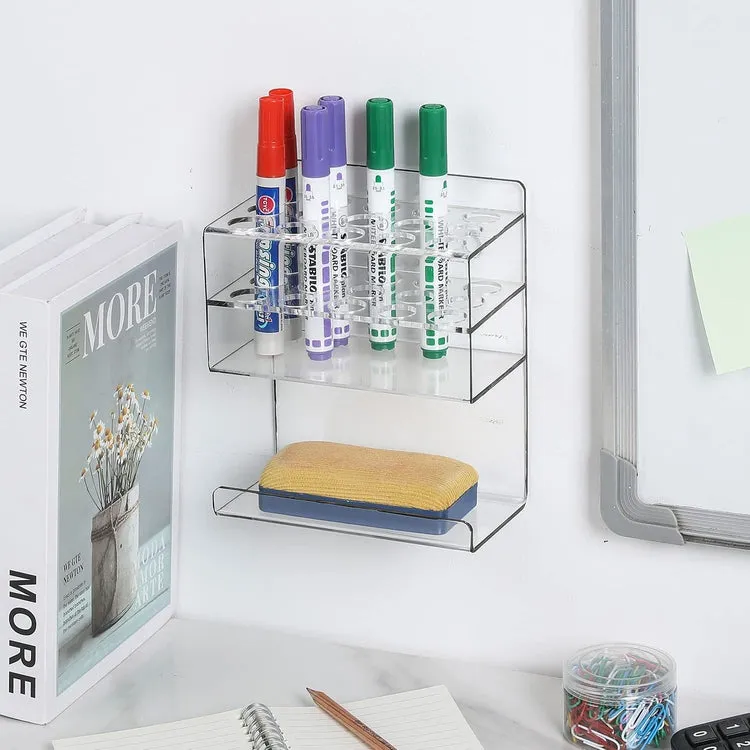 Wall Mounted Tiered Clear Acrylic Dry Erase Whiteboard Marker and Eraser Storage Holder Stand