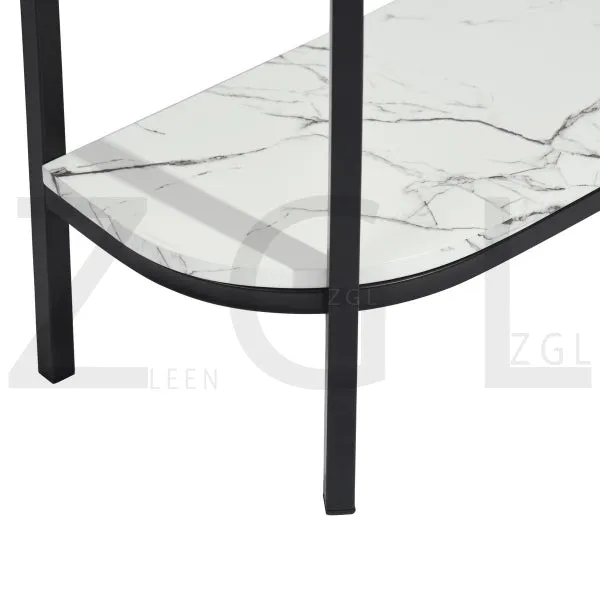 White Manufactured Wood Top Half Moon Black Metal Frame Console Table- Model Adria