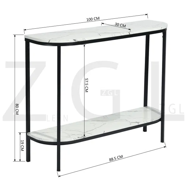 White Manufactured Wood Top Half Moon Black Metal Frame Console Table- Model Adria