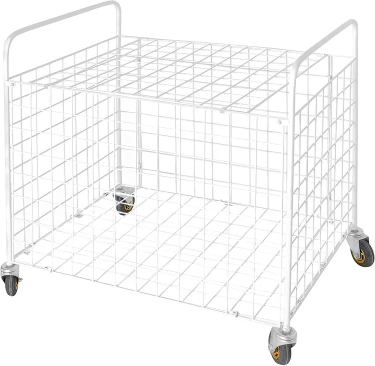 White Standard Multi Sports Rolling Ball Metal Storage Bin For Basketball, Football, Soccer Portable Equipment Cart