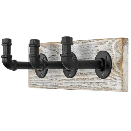 Whitewashed Wood & Industrial Style Metal Pipe Wall Rack