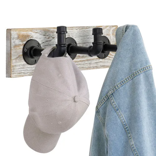 Whitewashed Wood & Industrial Style Metal Pipe Wall Rack