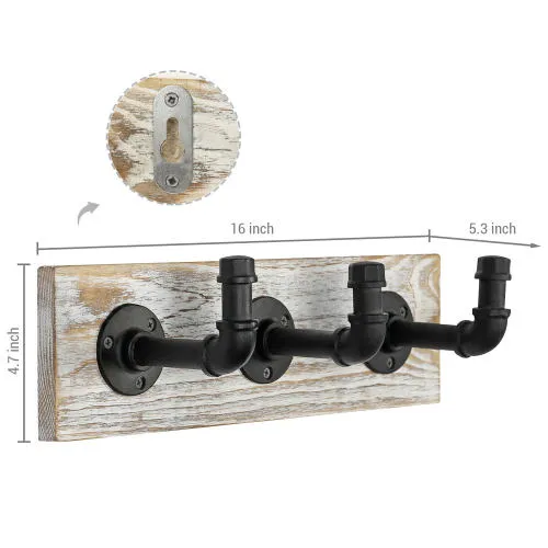 Whitewashed Wood & Industrial Style Metal Pipe Wall Rack