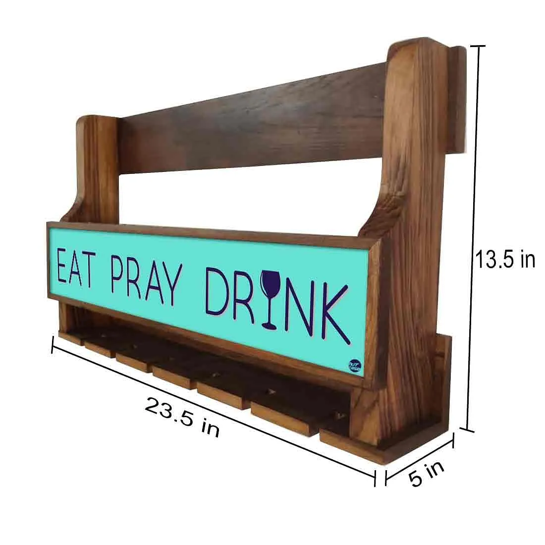 Wine Bottle Wall Rack Wooden Mini Bar Cabinet for 5 Bottles 6 Glasses - Drink