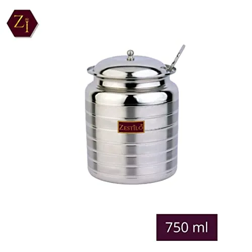 ZESTILO Oil Dispenser, Ghee Pot, Ghee Container, Oil Pot, Ghee Pot with Spoon, Platinum Finish (750 ml)