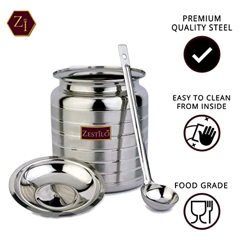ZESTILO Oil Dispenser, Ghee Pot, Ghee Container, Oil Pot, Ghee Pot with Spoon, Platinum Finish (750 ml)