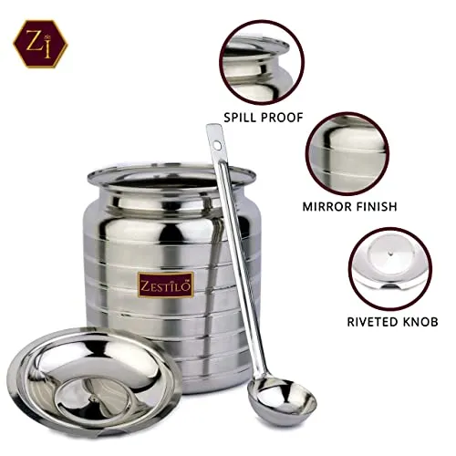 ZESTILO Oil Dispenser, Ghee Pot, Ghee Container, Oil Pot, Ghee Pot with Spoon, Platinum Finish (750 ml)