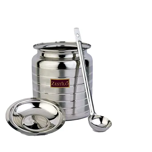 ZESTILO Oil Dispenser, Ghee Pot, Ghee Container, Oil Pot, Ghee Pot with Spoon, Platinum Finish (750 ml)